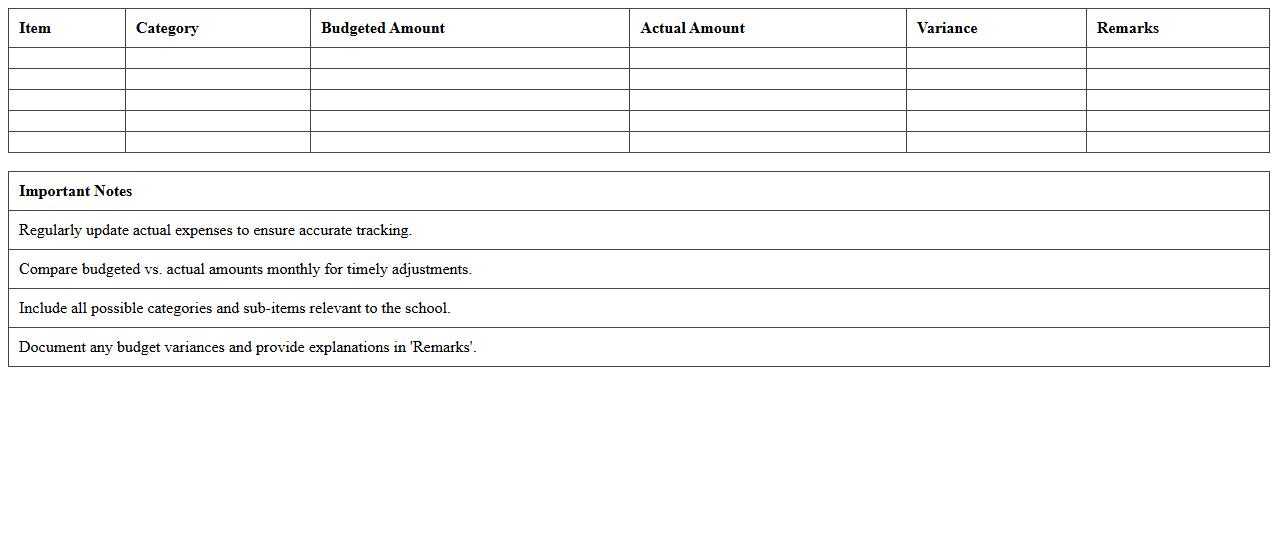 School Budget Planning Excel Template