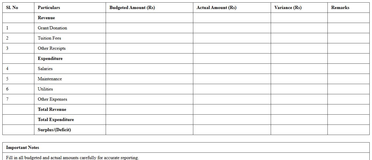 School Revenue and Expenditure Report Excel Template