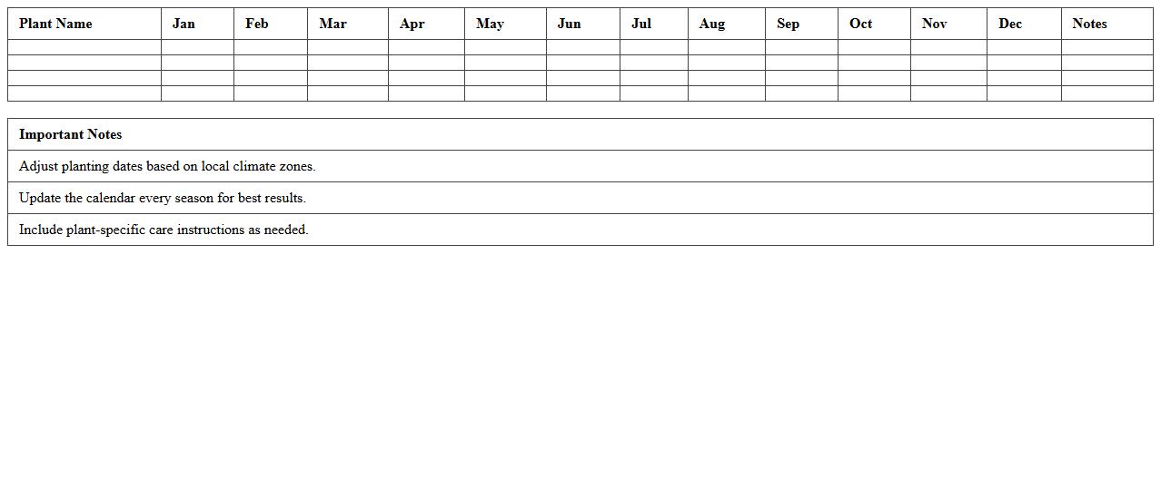 Seasonal Planting Calendar Excel Template