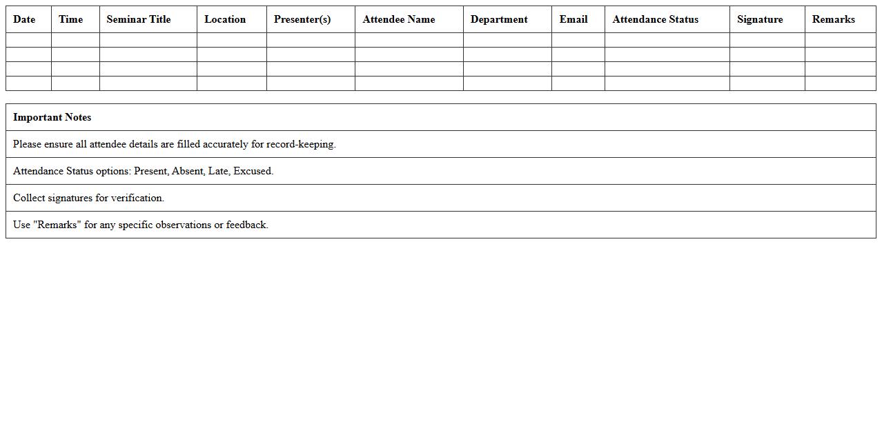 Seminar Attendance Planning Spreadsheet