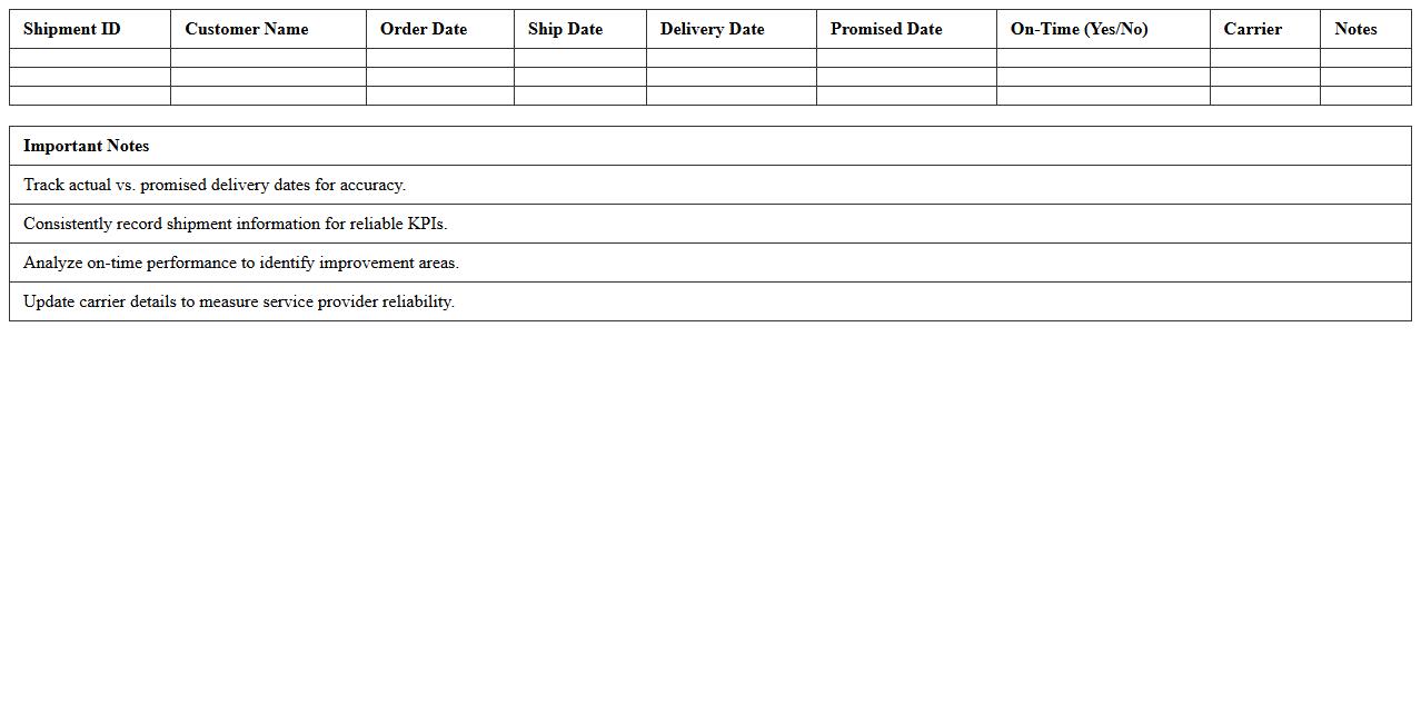Shipment On-Time Performance Dashboard Excel Template