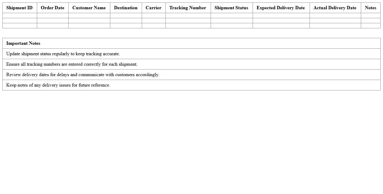 Shipment Tracking and Delivery Status Excel Template