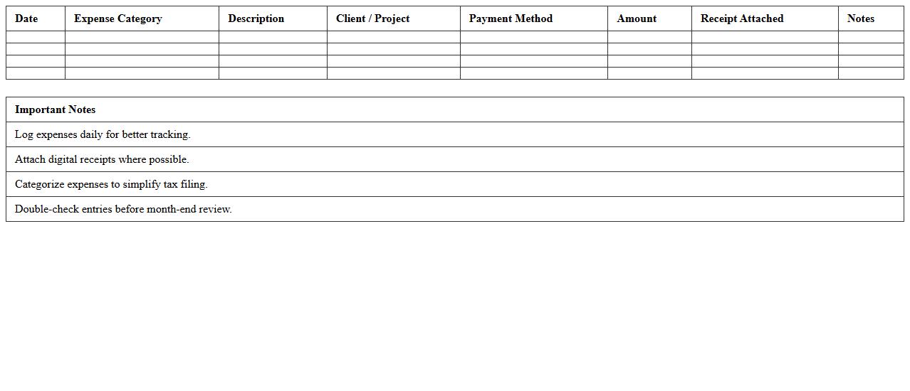 Simple Expense Log for Freelancers Excel Template