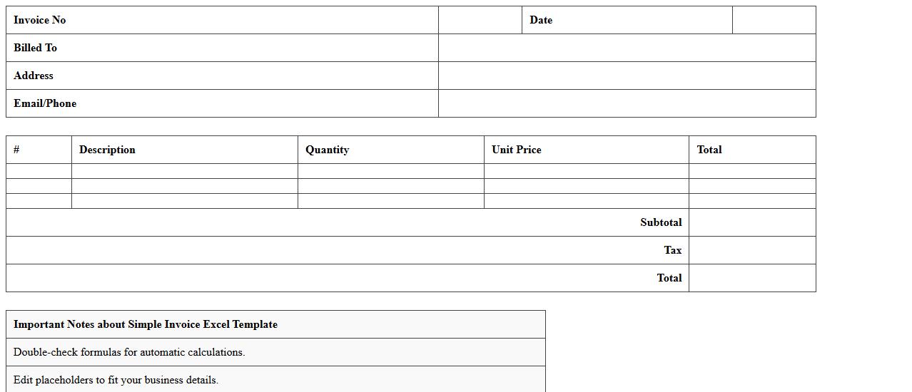 Simple Invoice Excel Template