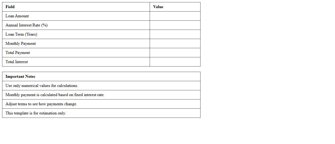 Simple Loan Payment Calculator Template