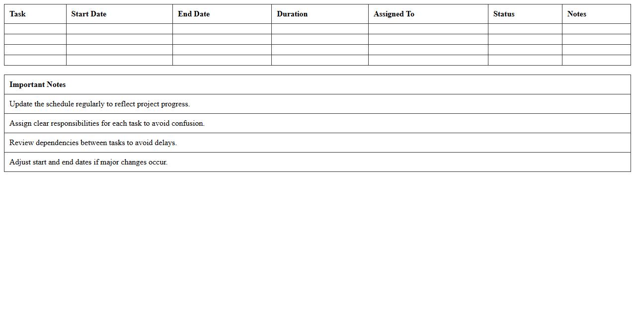 Simple Residential Construction Schedule Excel