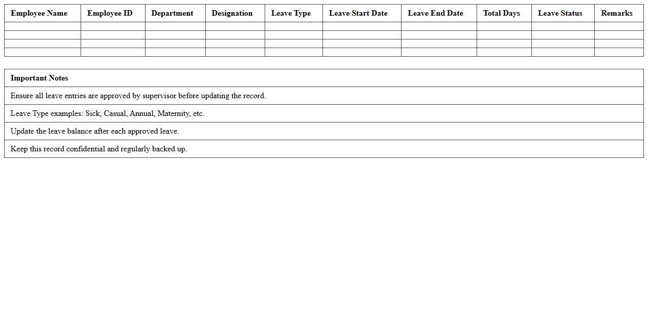Simple Staff Leave Record Spreadsheet