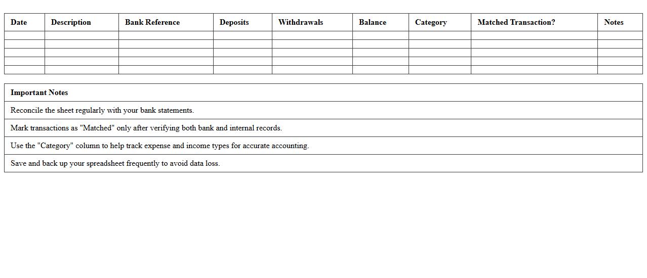 Small Business Bank Statement Matching Spreadsheet