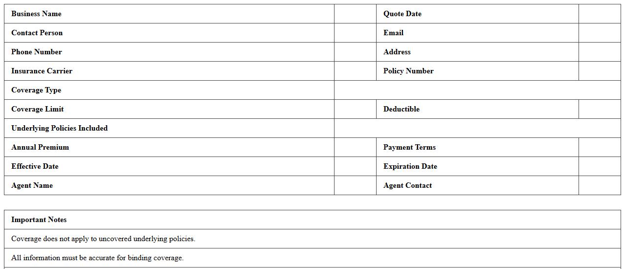 Small Business Umbrella Insurance Quote Format