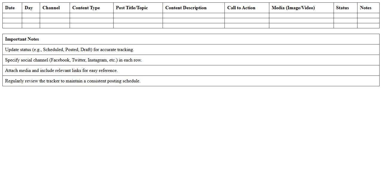 Social Channel Content Tracker Excel
