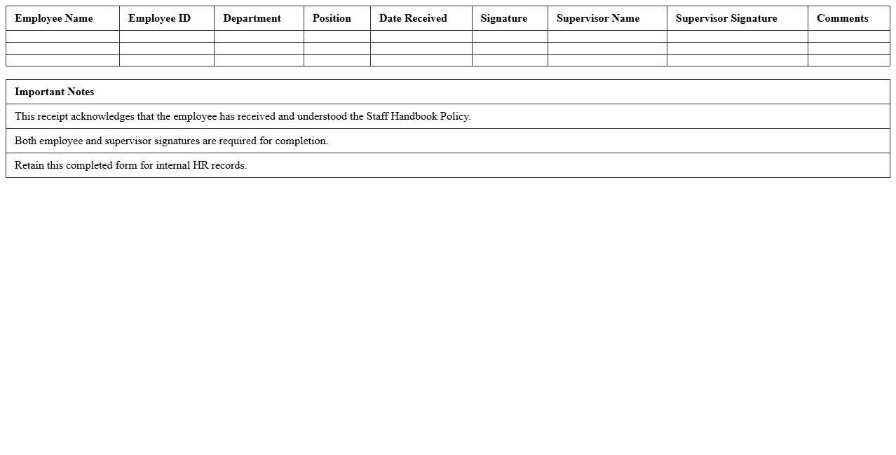 Staff Handbook Policy Receipt Excel Spreadsheet
