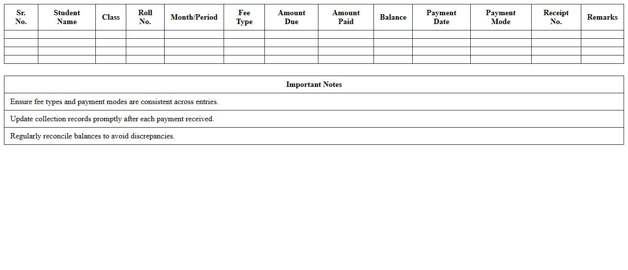 Student Fee Collection Accounting Excel Template