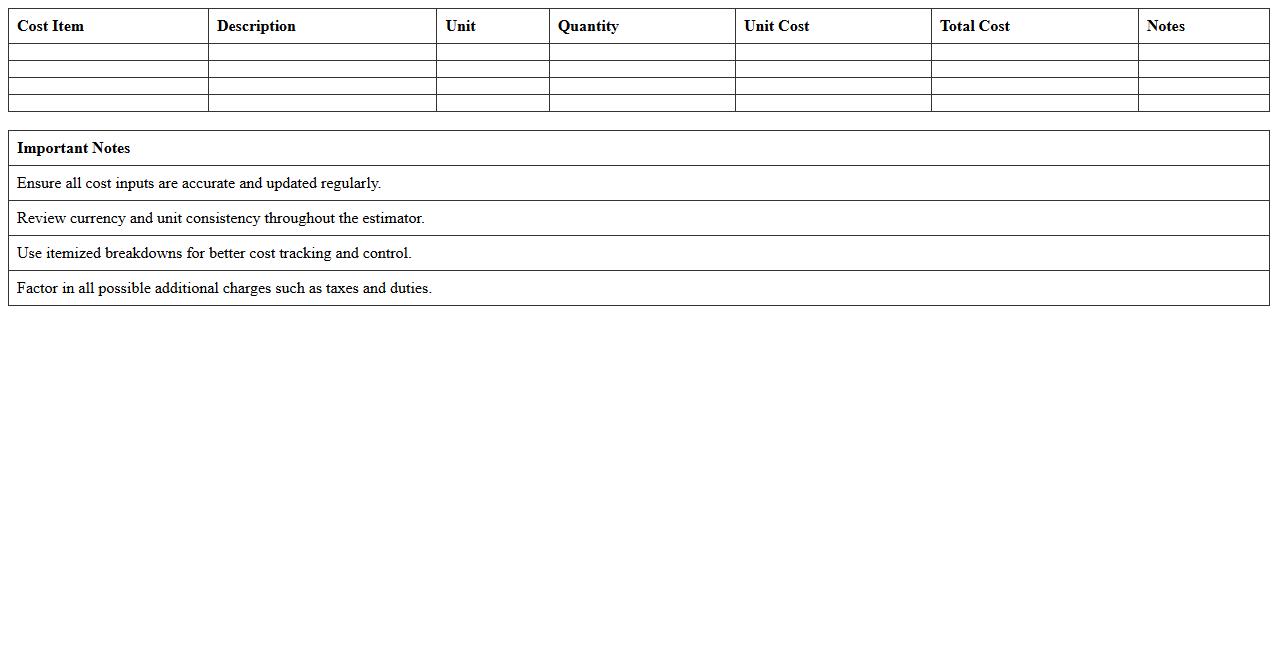 Supply Chain Cost Estimator Excel