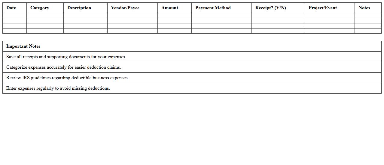 Tax Deduction Tracker Spreadsheet for Photographers