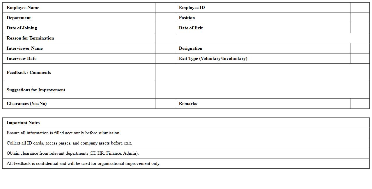 Termination Exit Interview Record Excel