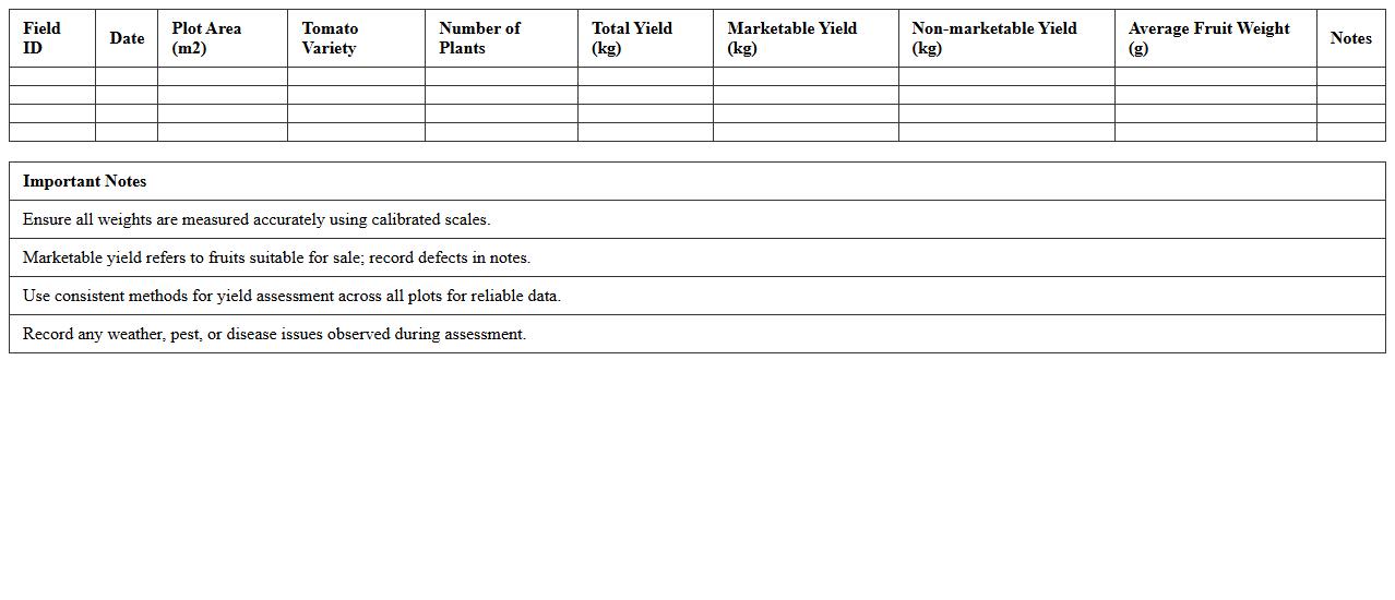 Tomato Yield Assessment Excel Template for Agricultural Productivity