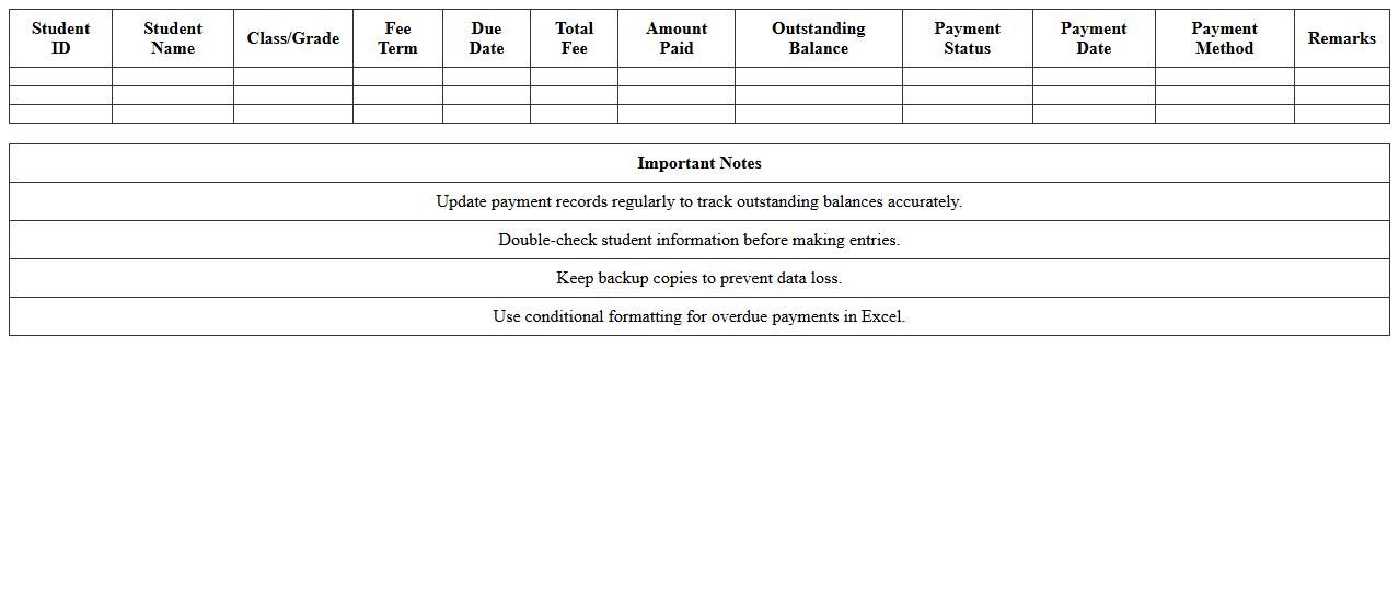 Tuition Fee Tracking Excel Template for Educational Institutions