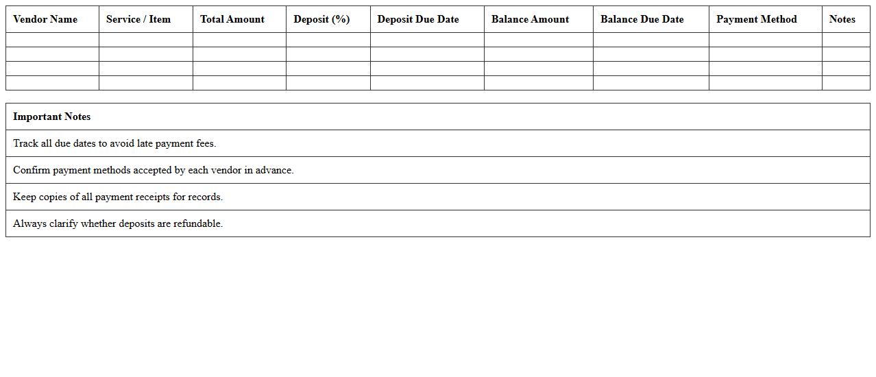 Vendor Payment Schedule for Event Budgeting