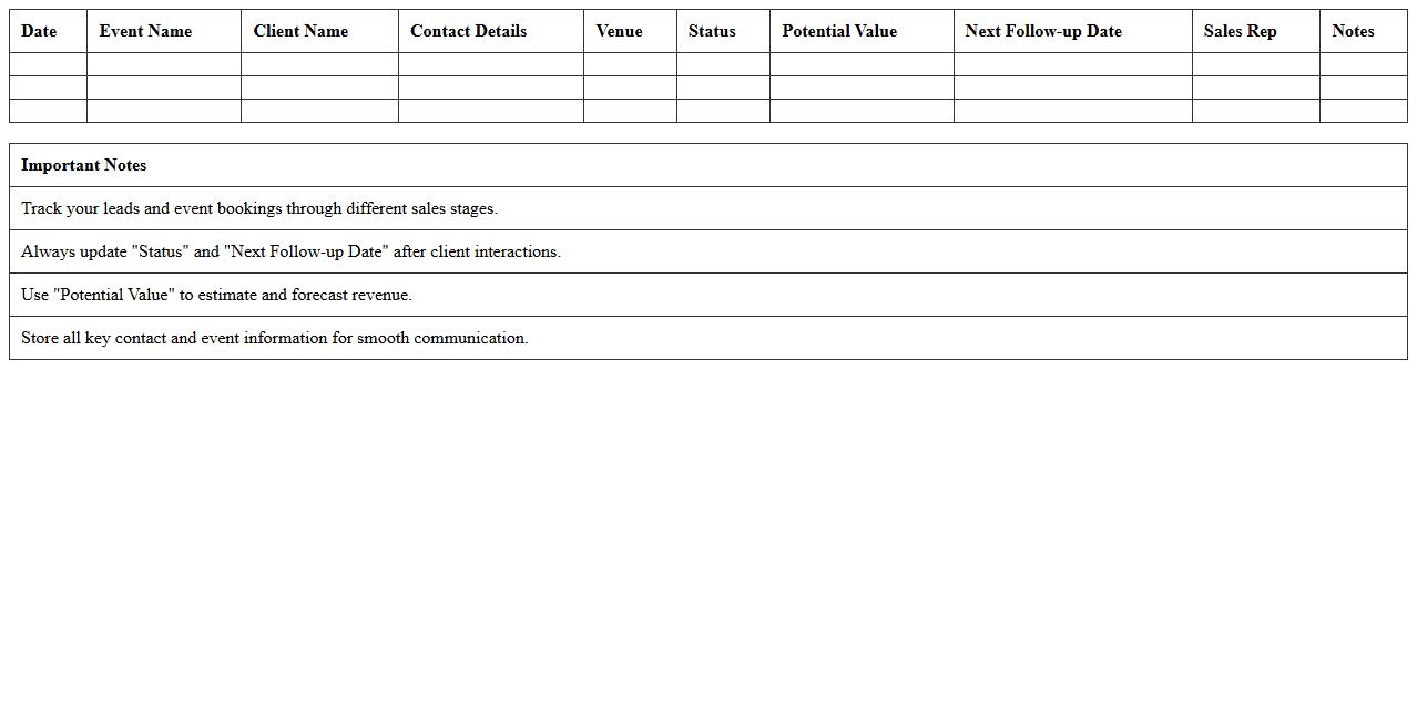 Venue Booking Sales Pipeline Excel Sheet