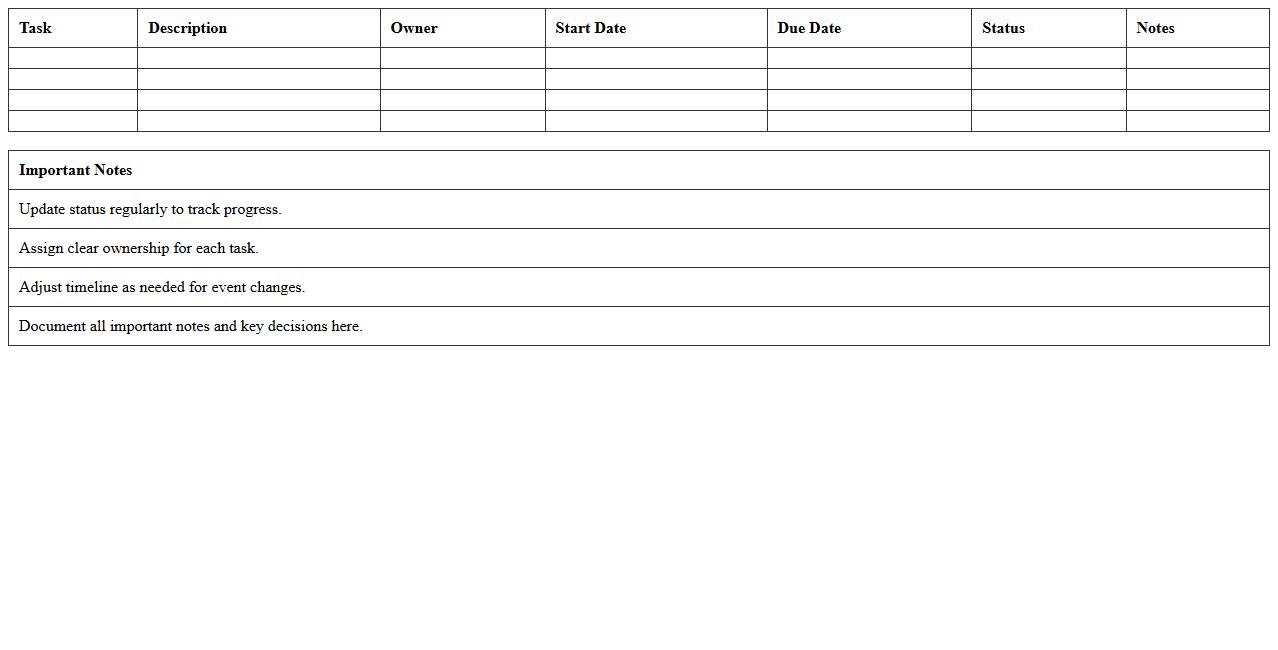 Virtual Event Timeline & Task Tracker Spreadsheet