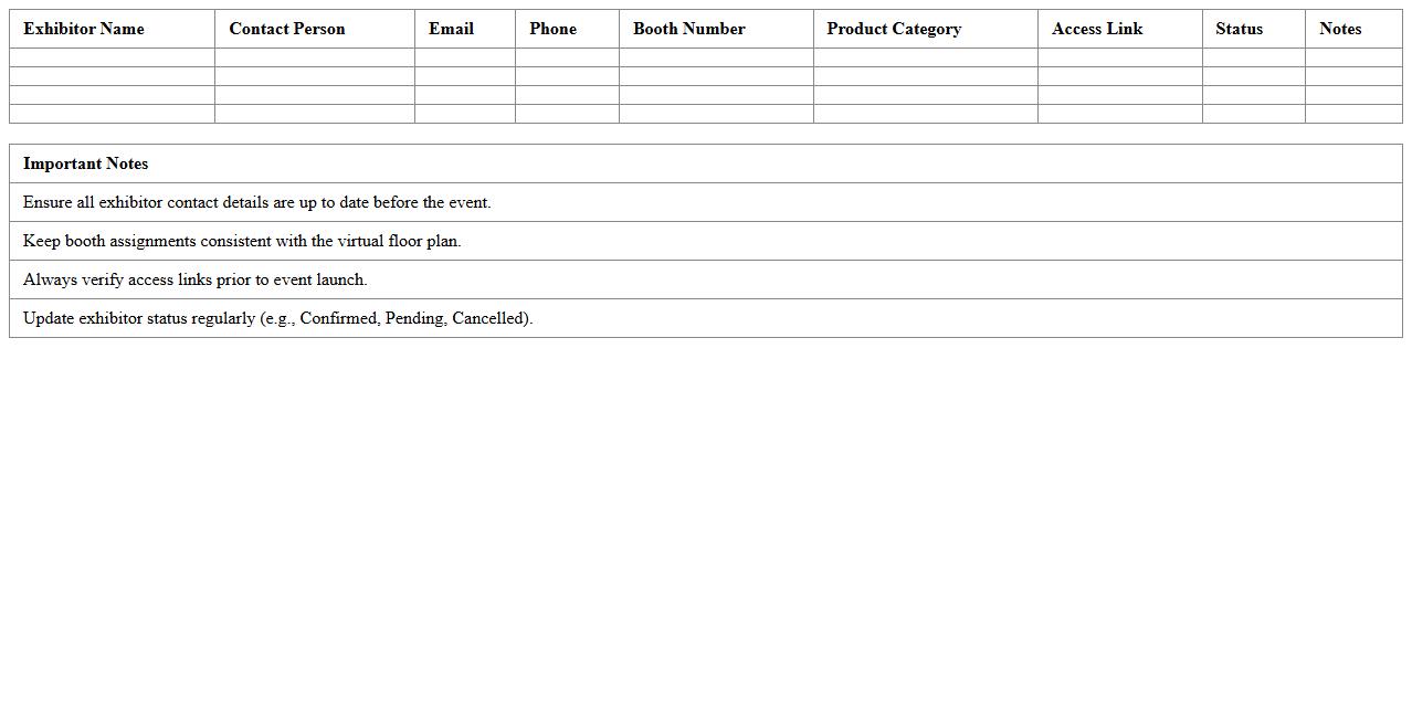 Virtual Exhibitor Management Excel Template