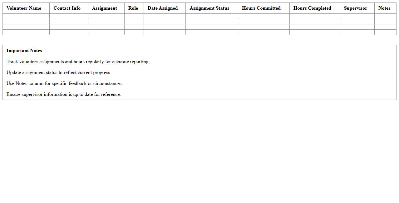 Volunteer Assignment and Tracking Excel Template