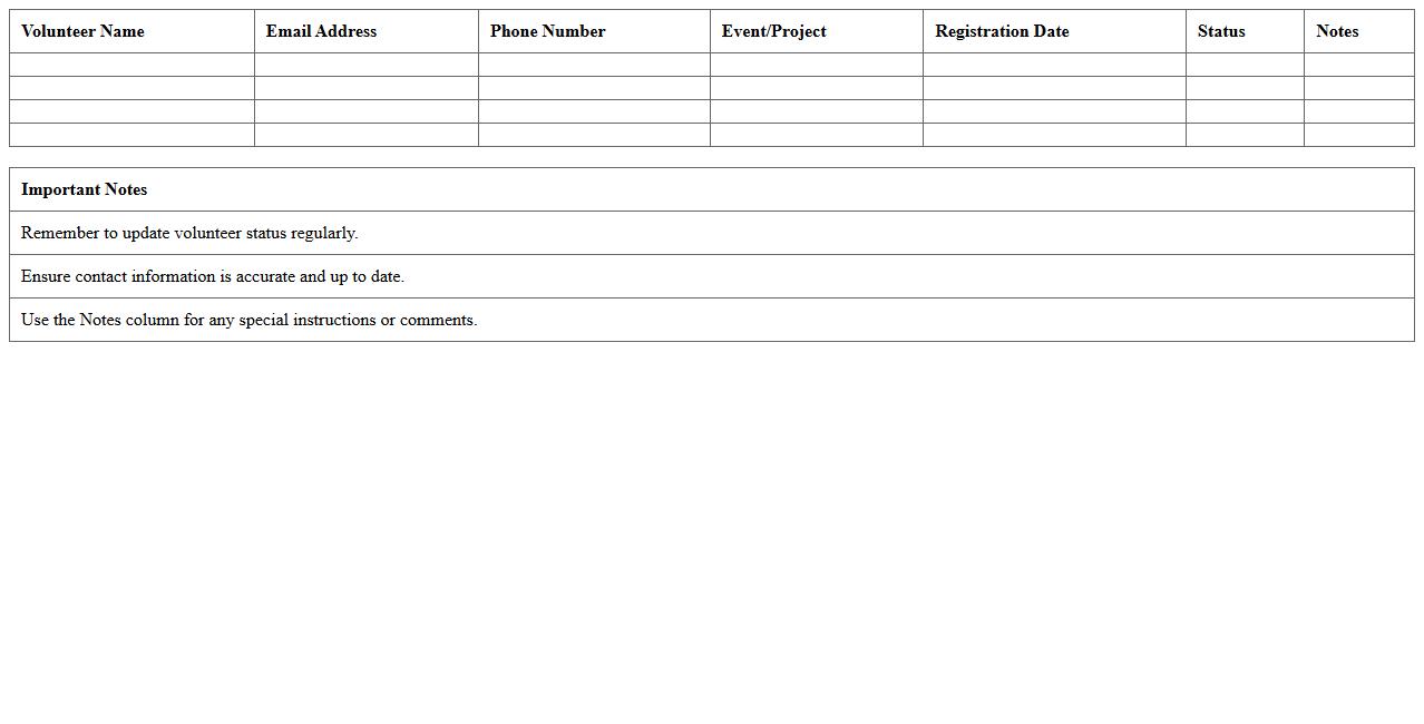 Volunteer Registration Tracker Excel Template