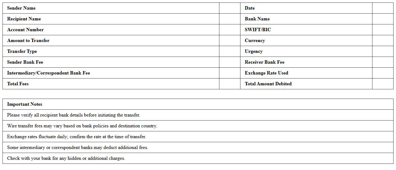 Wire Transfer Fee Calculation Template