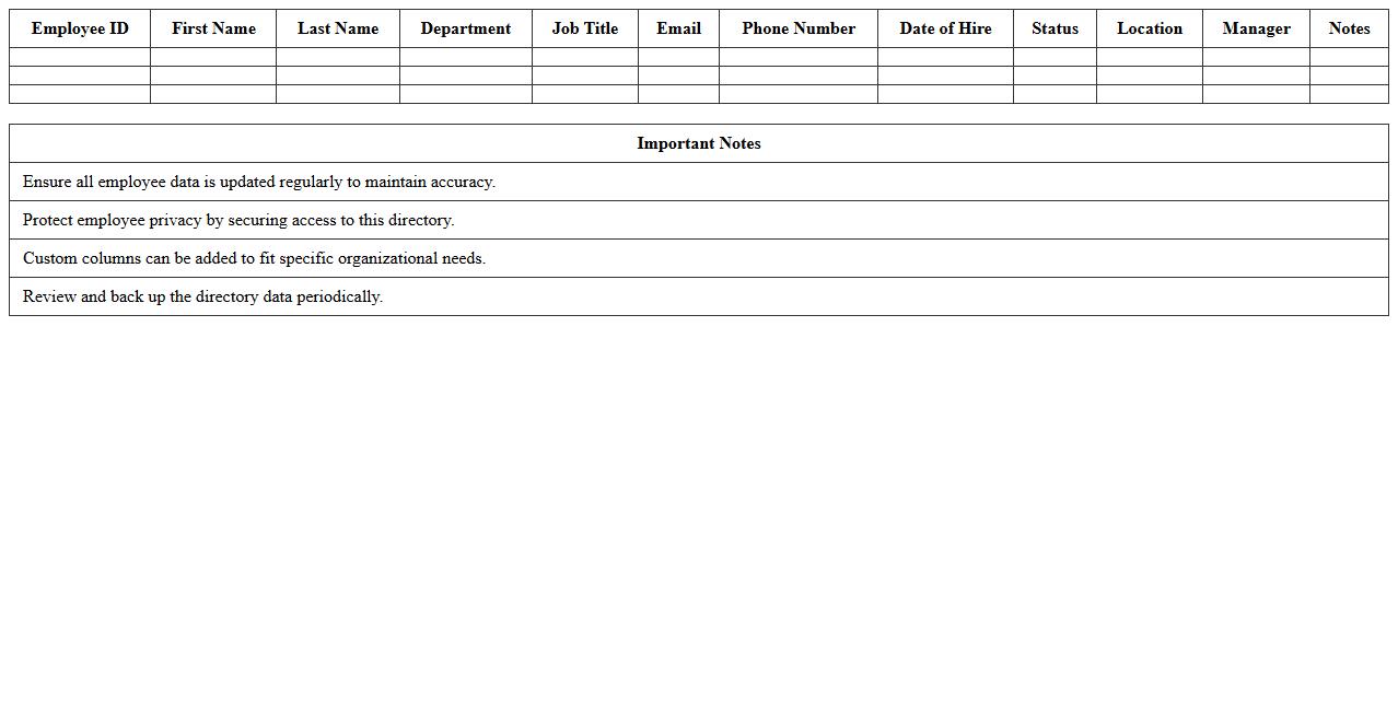 Workforce Directory Excel Spreadsheet Template