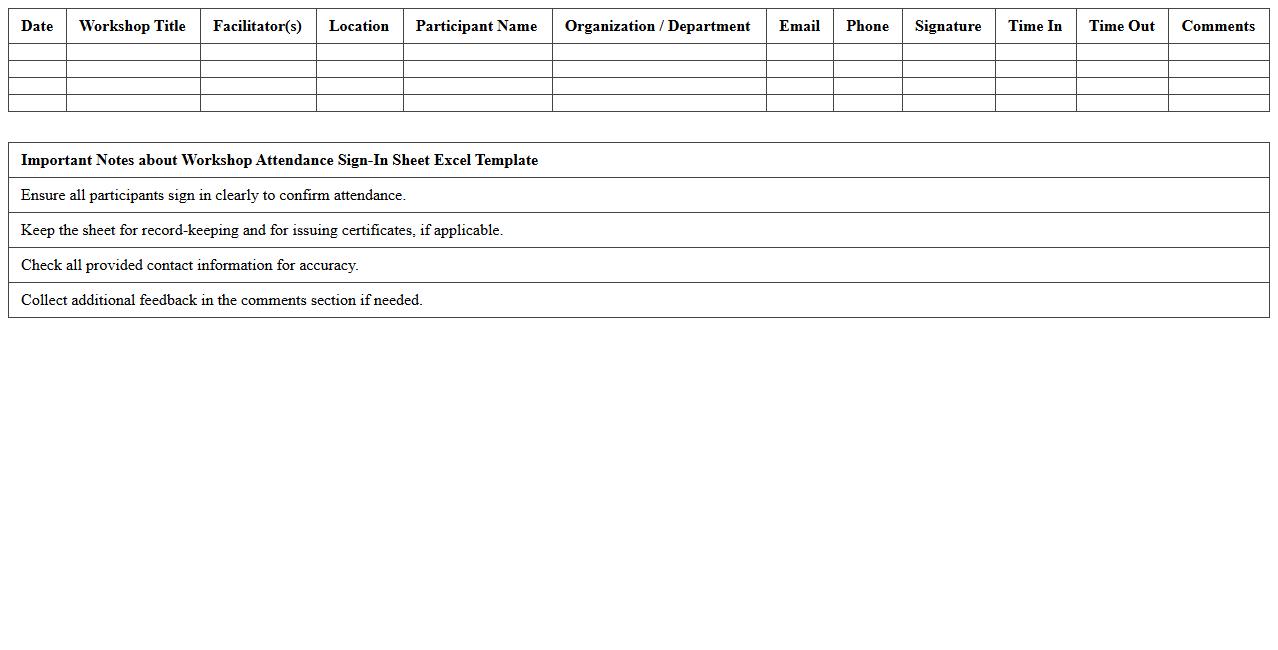 Workshop Attendance Sign-In Sheet Excel Template