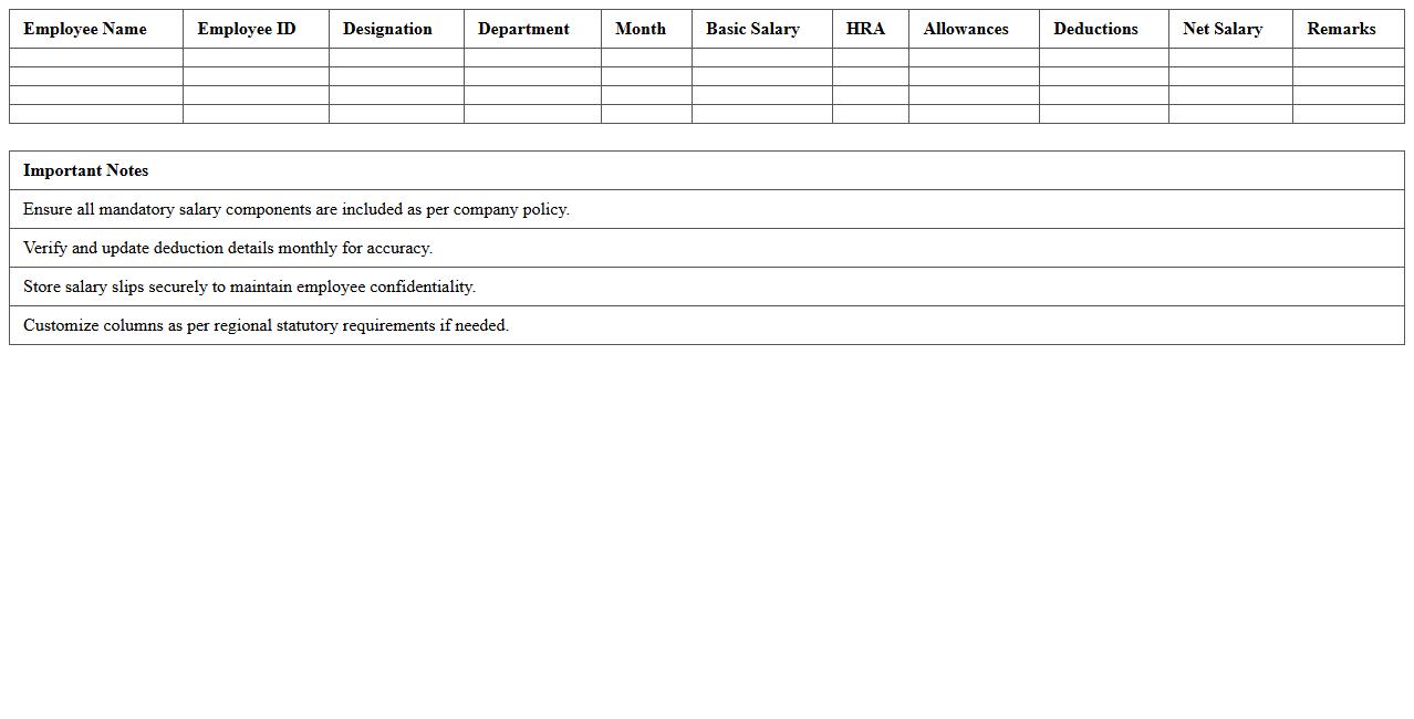 Yearly Salary Slip Excel Template for HR Management