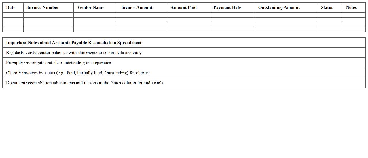 Accounts Payable Reconciliation Spreadsheet
