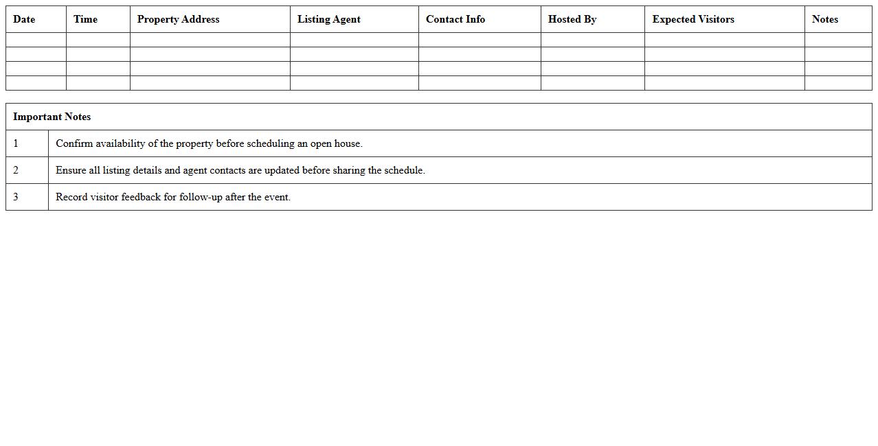 Agent Open House Schedule Management Excel