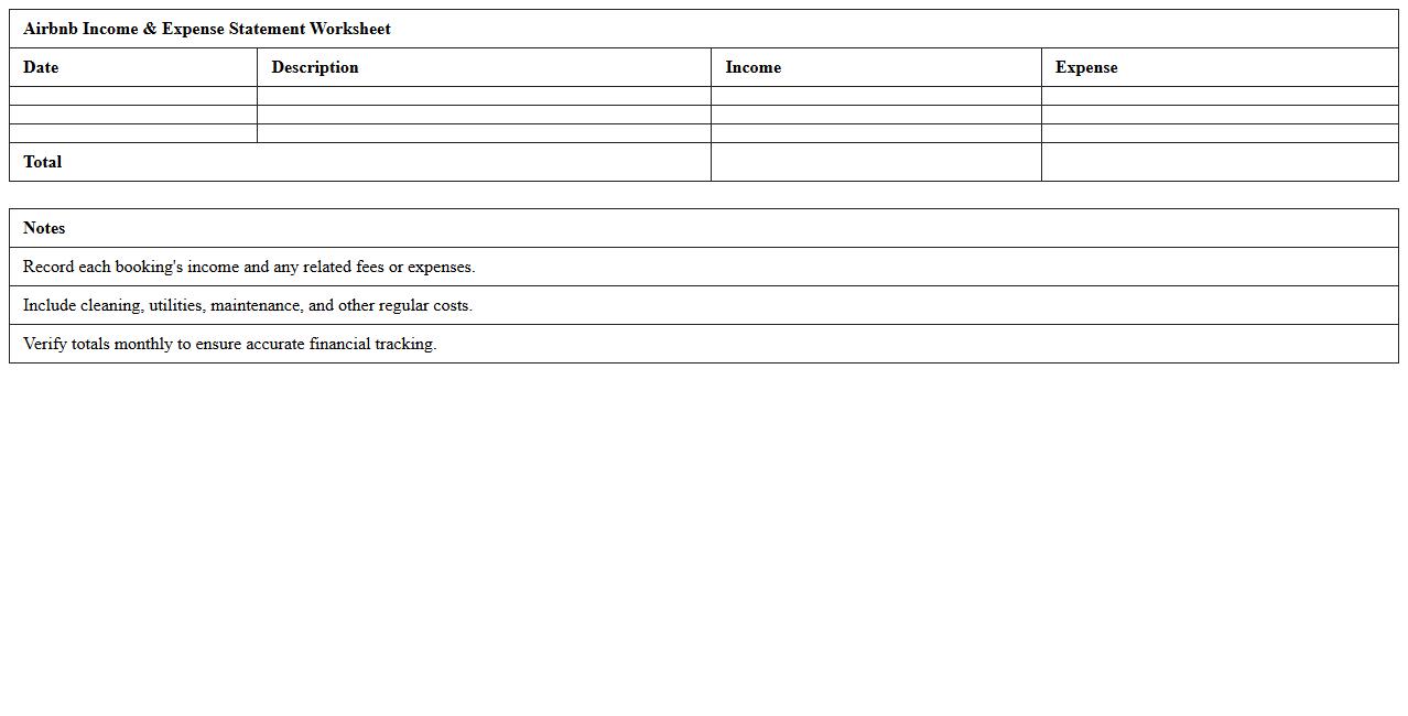 Airbnb Income & Expense Statement Worksheet