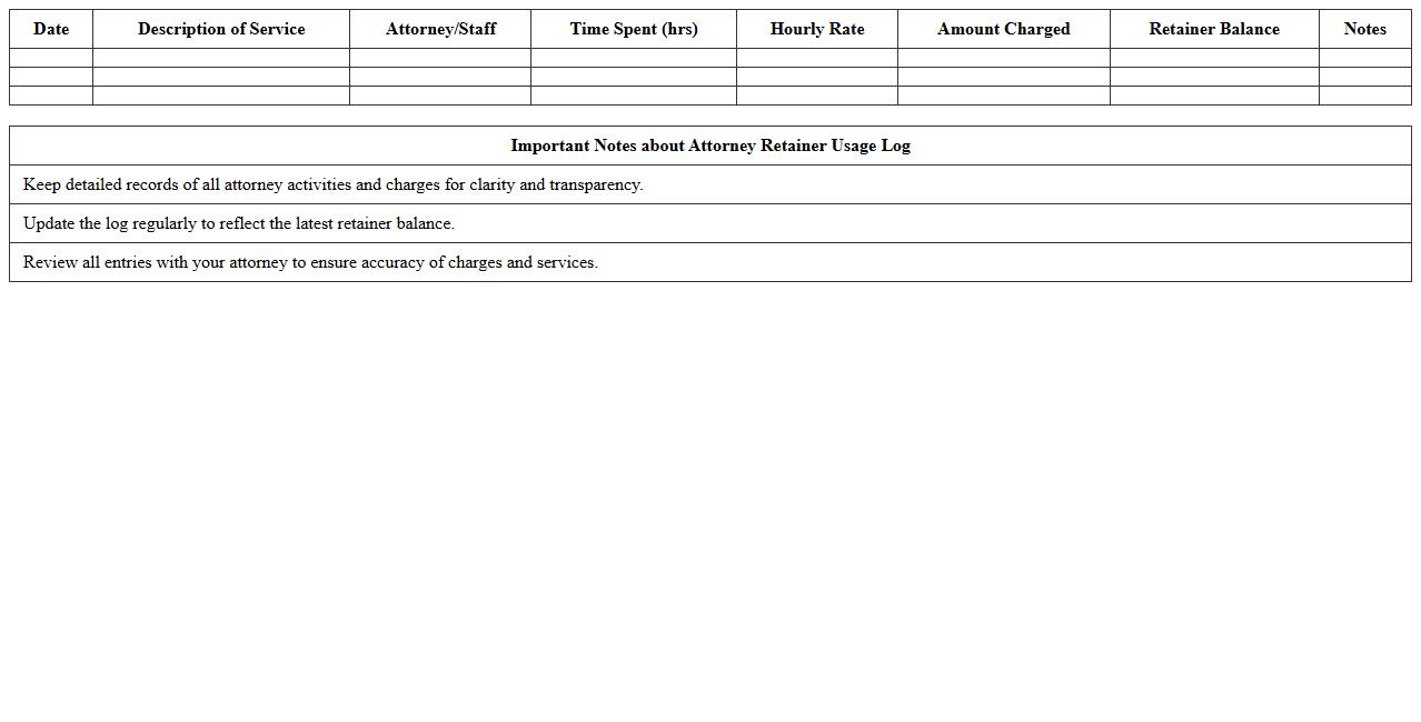 Attorney Retainer Usage Log Excel