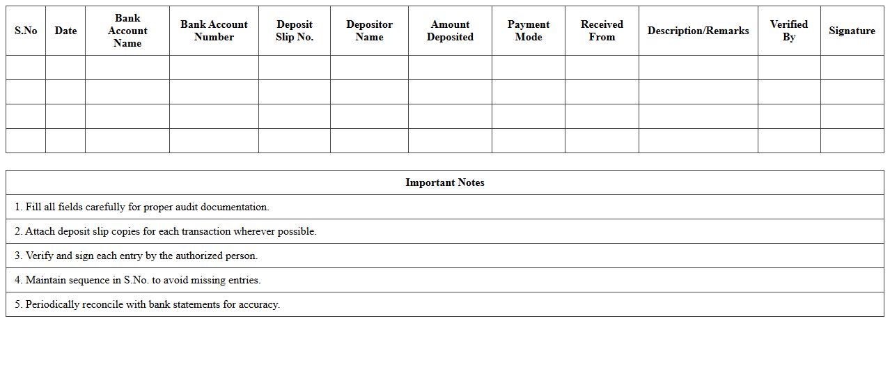 Bank Deposit Audit Trail Register Excel Sheet