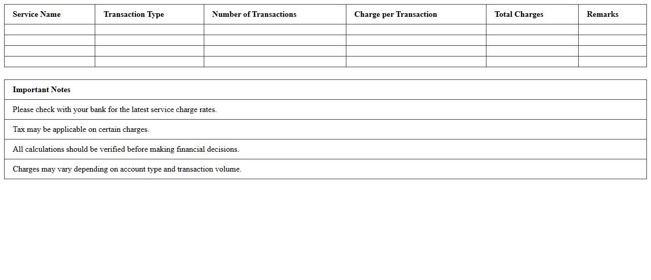 Banking Service Charges Calculator Excel