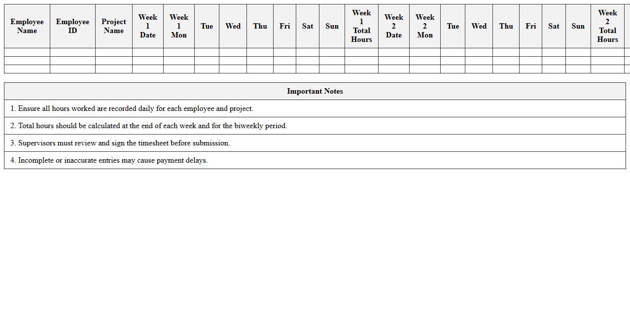 Biweekly Construction Timesheet for Multiple Employees