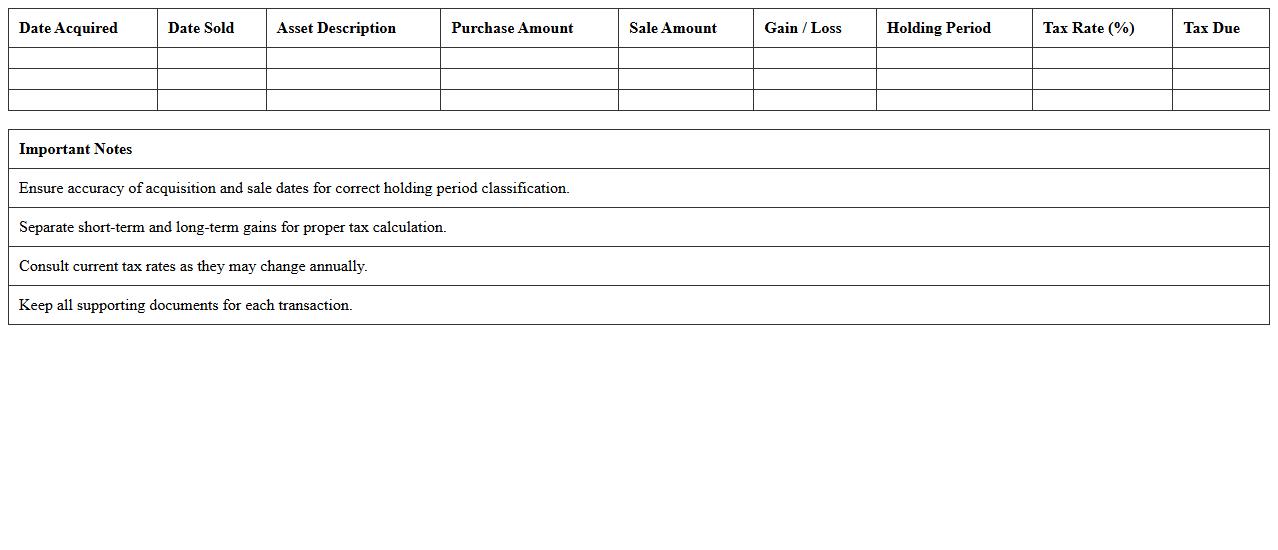 Capital Gains and Losses Calculator Excel Template