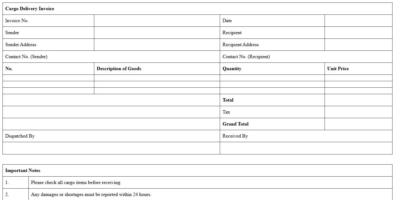 Cargo Delivery Invoice Excel Form