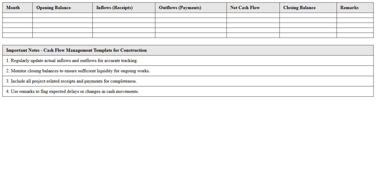 Cash Flow Management Template for Construction