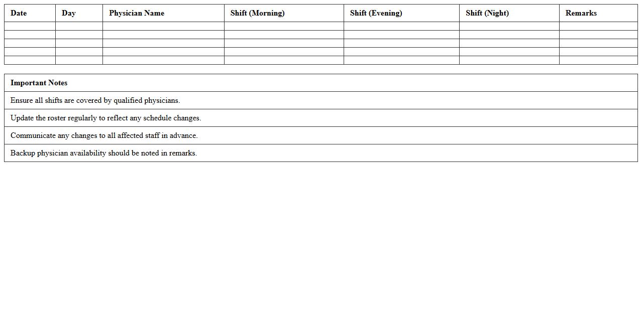 Clinic Physician Duty Roster Excel Sheet