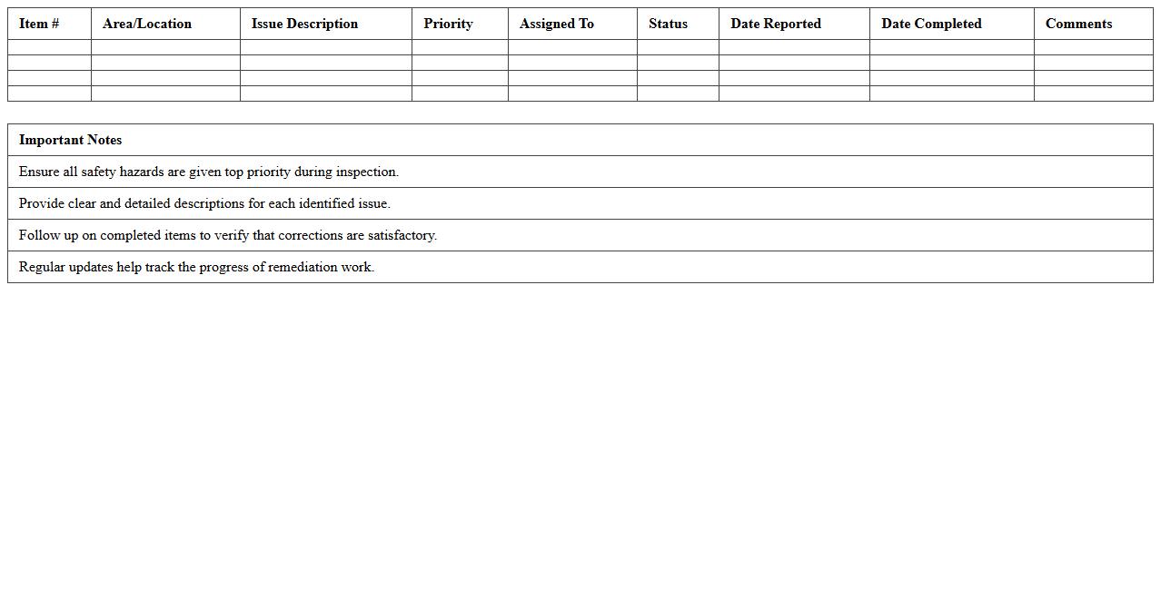 Commercial Building Inspection Punch List Excel