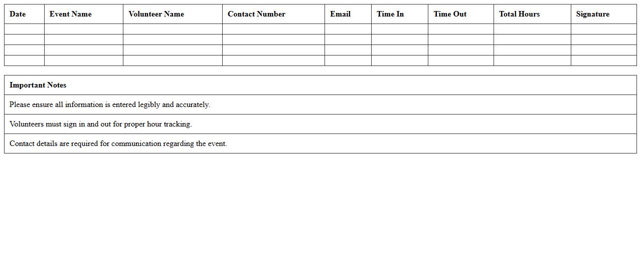 Community Event Volunteer Sign-In Excel Log