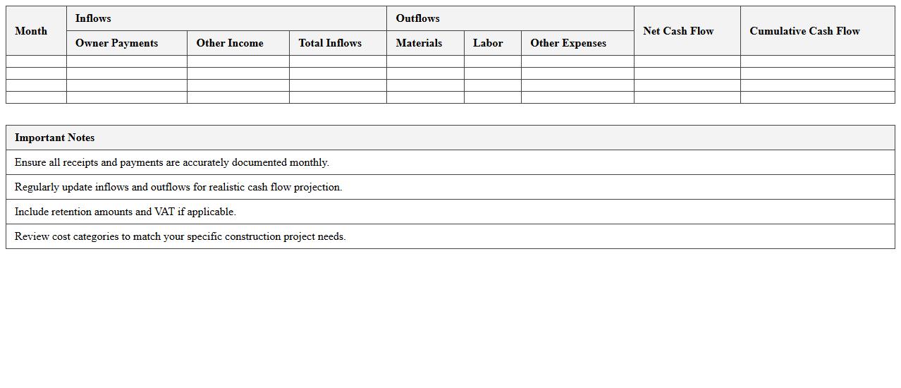 Construction Project Cash Flow Statement Template