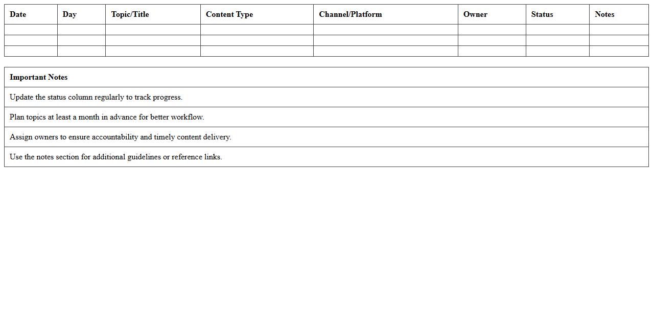 Content Calendar Planning Excel Template