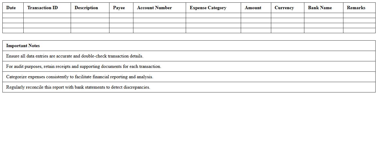 Corporate Bank Transaction Expense Report Template