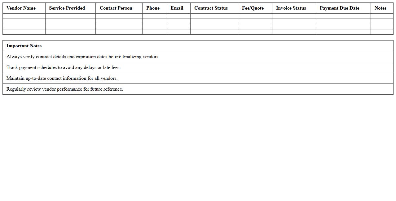 Corporate Event Vendor Management Excel Planner