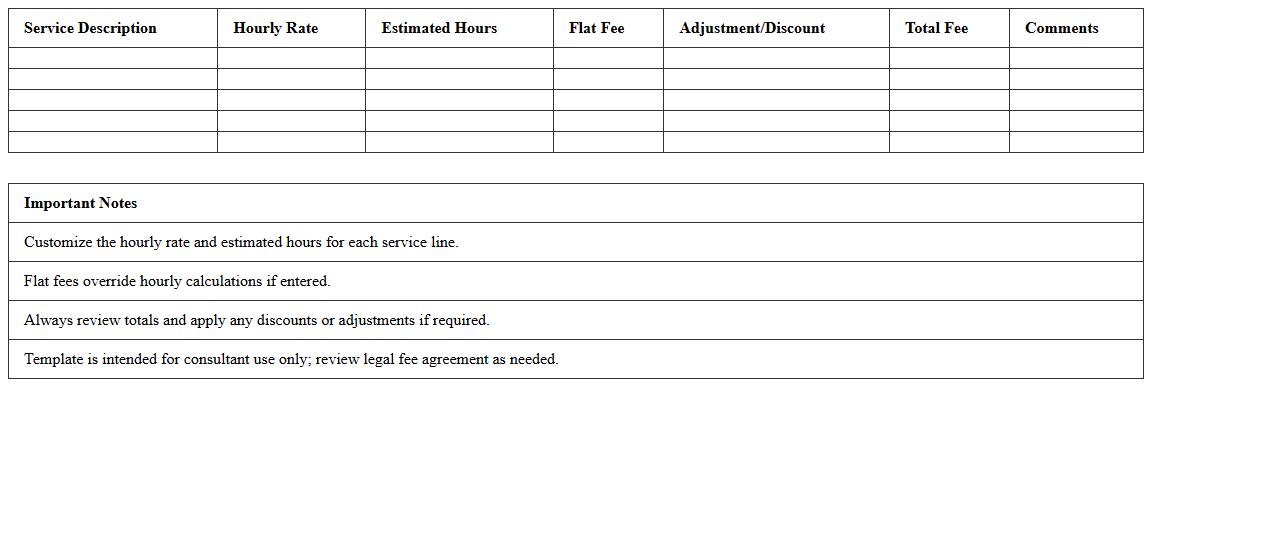 Customizable Legal Fee Calculator Excel Sheet for Consultants