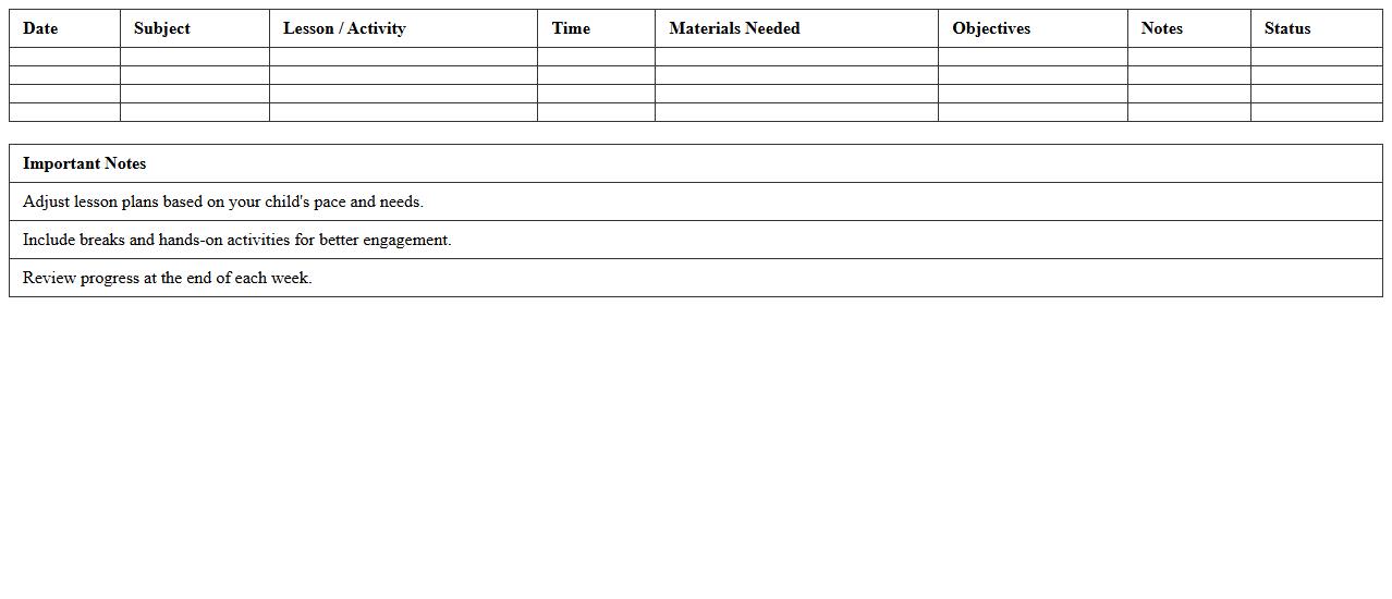 Daily Homeschool Lesson Plan Excel Template